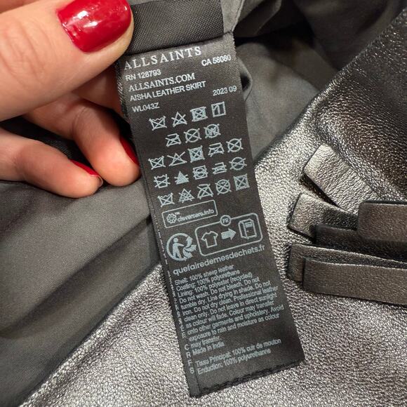 AllSaints Aisha Leather Fringe metallic mini Skirt Size 4 - Picture 7 of 9